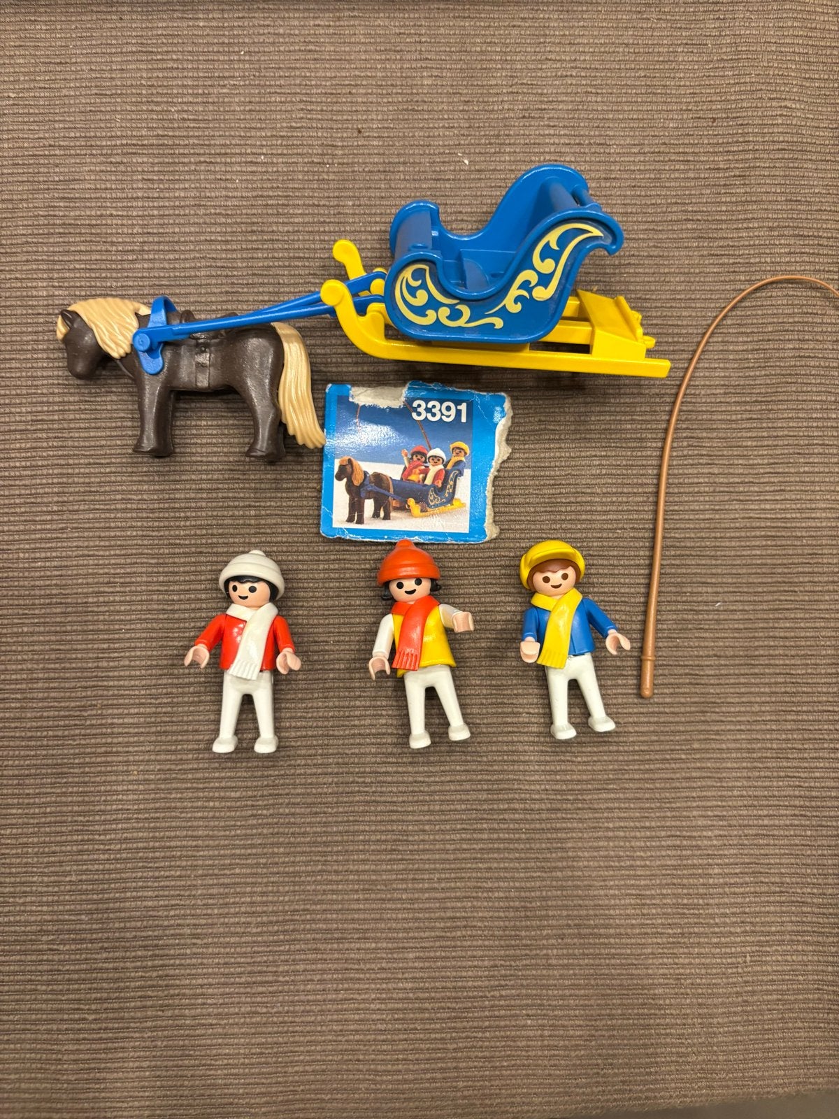 Playmobil 3391 slee met paard 3 kind figuren set compleet!, Complete set, Voertuig, Ophalen of Verzenden, Zo goed als nieuw