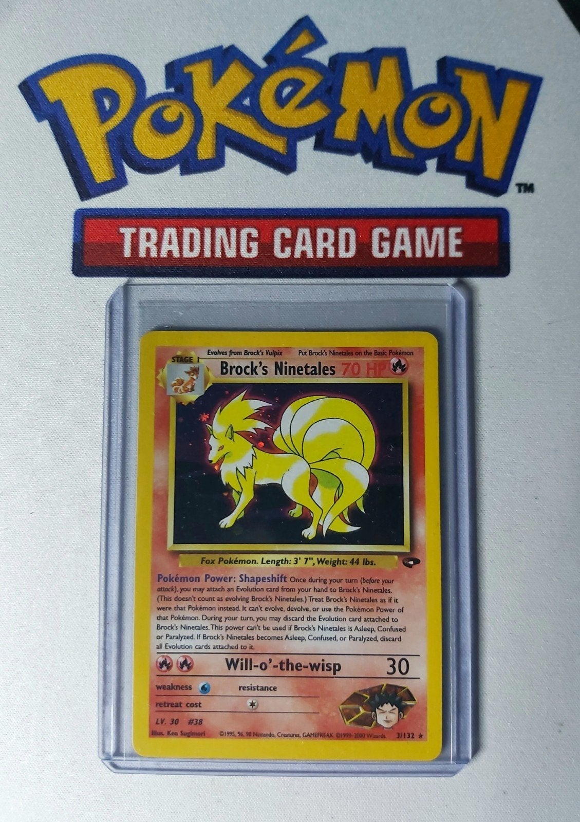 Brock's Ninetales Holo Rare, Gym Challenge Set 2000, Ophalen of Verzenden, Zo goed als nieuw, Losse kaart, Foil