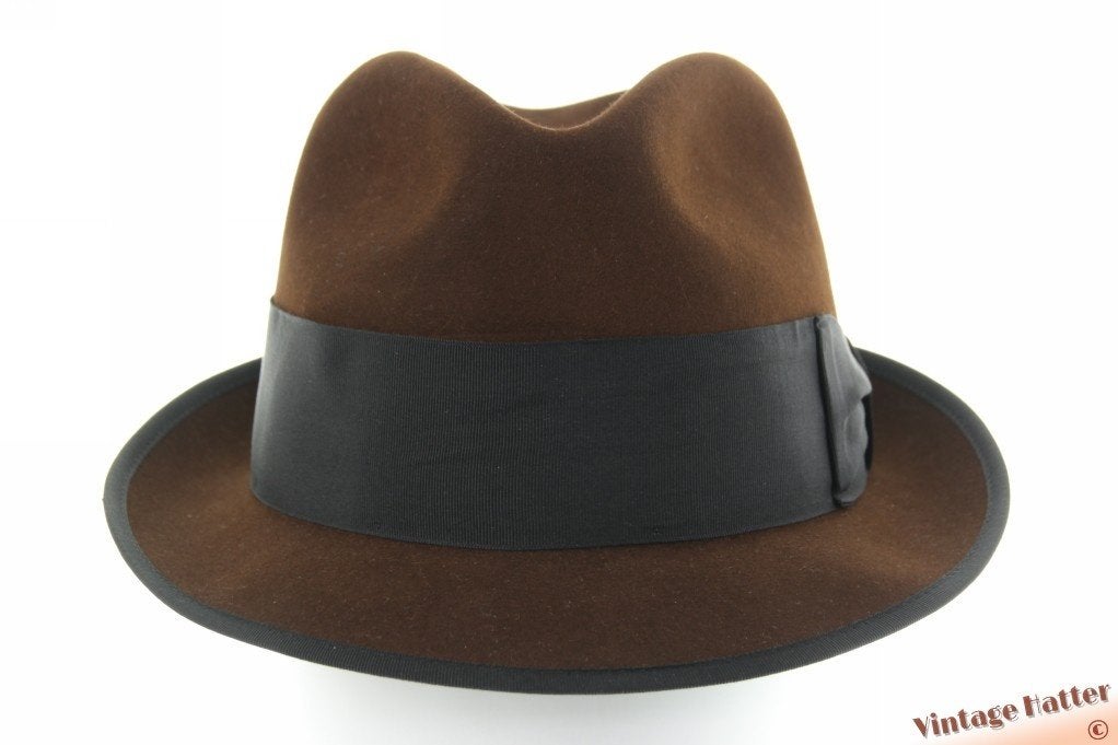 Vintage Gleufhoed Stetson Cavalier Mink bruin vilt 57,5, Stetson, Hoed, Ophalen of Verzenden, 57 cm (M, 7⅛ inch) of minder