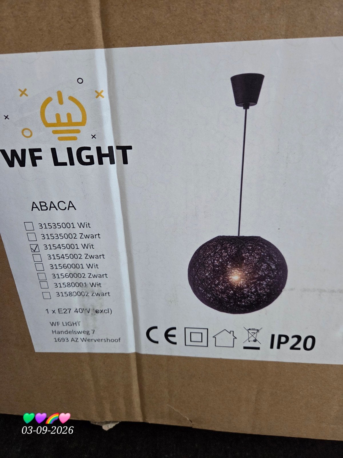 WF Light Abaca Hanglamp Wit Ø45cm E27, Ophalen, Modern, Scandinavisch, Natuurlijk materiaal, Nieuw