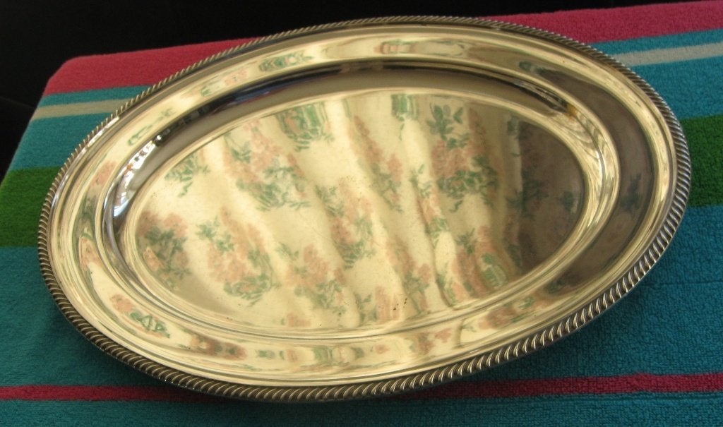 Sheffield silver plate serving tray, Verzenden, Gebruikt, Ovaal, Metaal