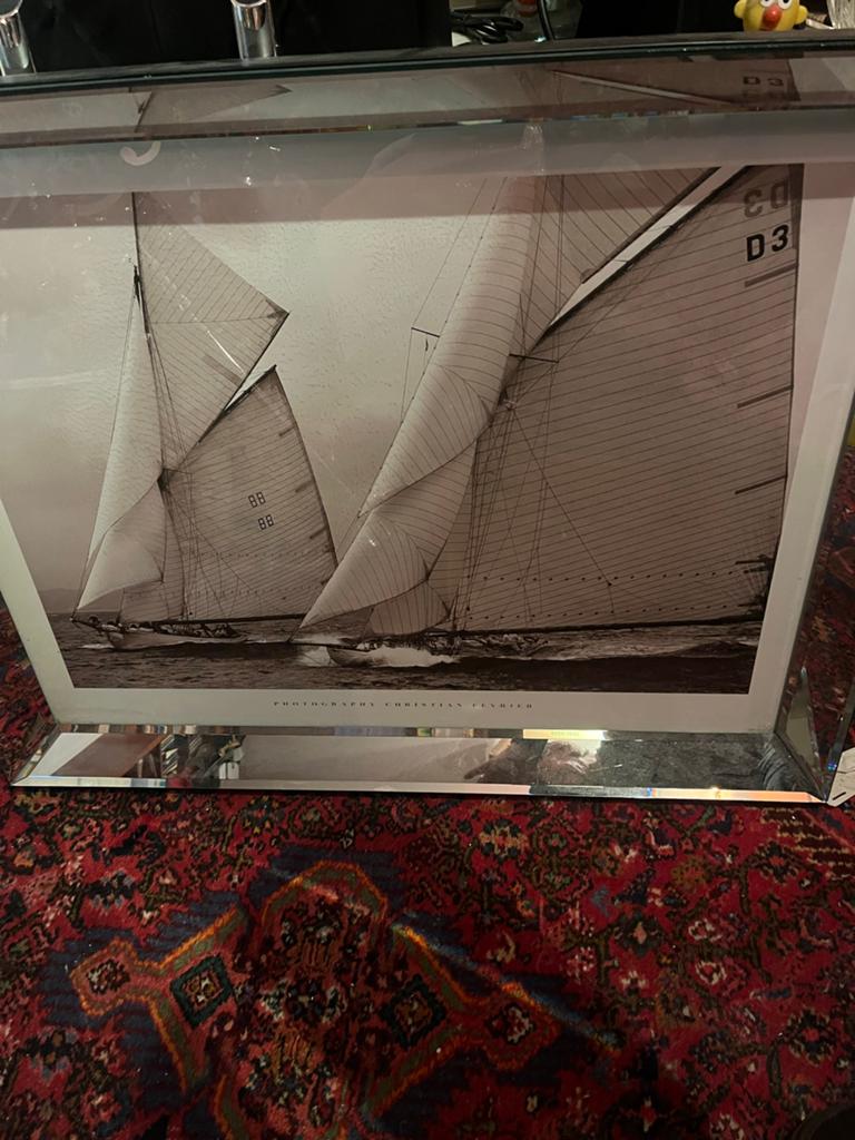Fraaie fotolijst met zeilschip afbeelding, Ophalen, Overige materialen, Gebruikt, 75 cm of meer