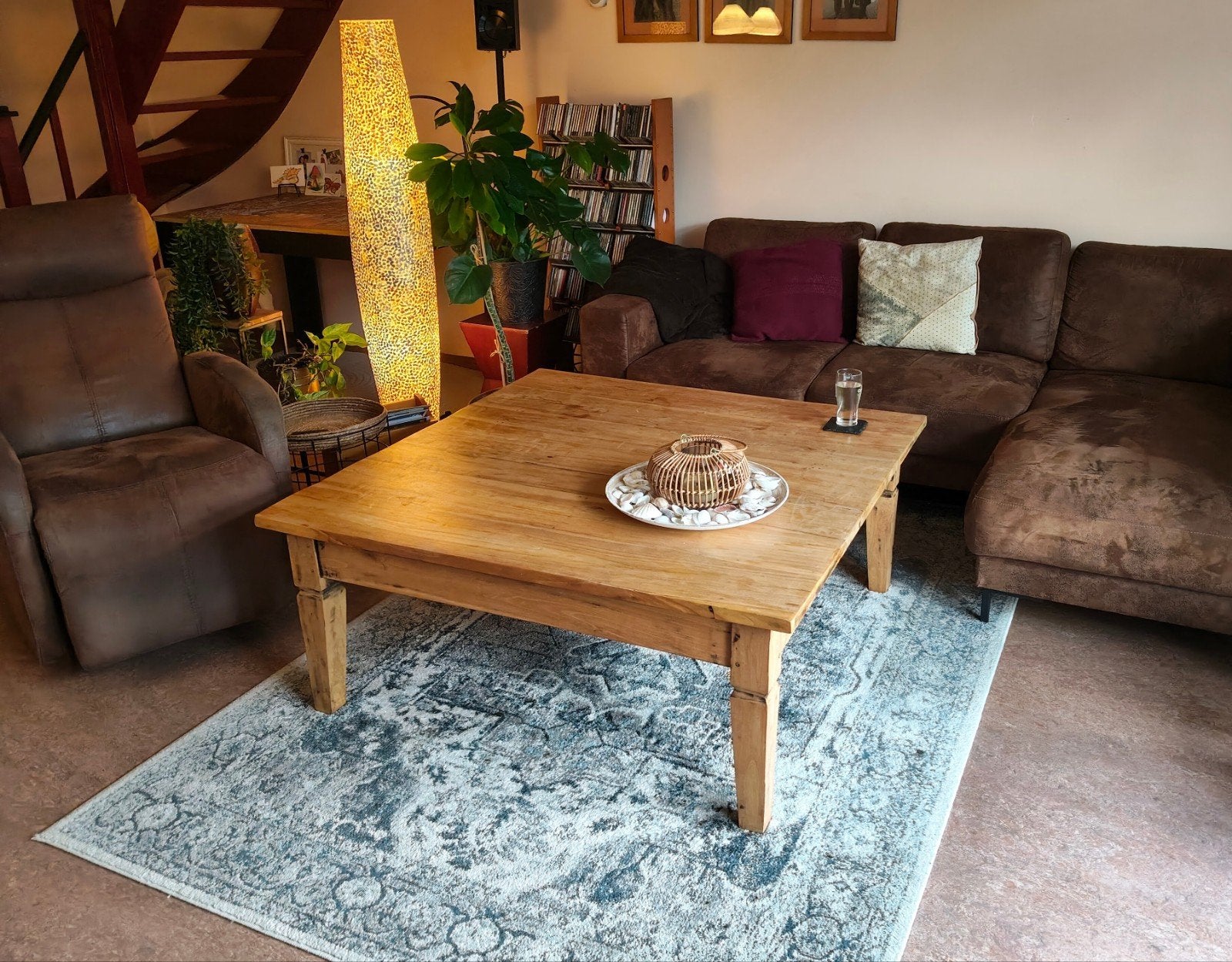 vierkanten robuuste houten salontafel, Ophalen, Gebruikt, Rechthoekig, 100 tot 150 cm