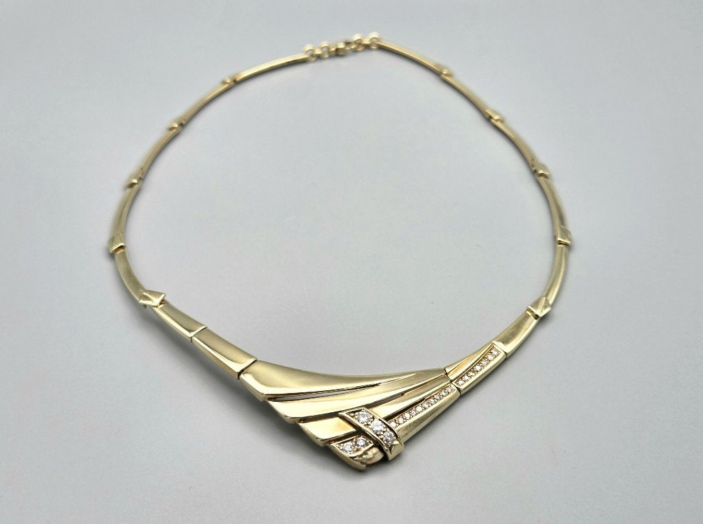 Gouden vintage ketting Diamonde met diamant hanger. 2025/435, ., Ophalen of Verzenden, Zo goed als nieuw, .