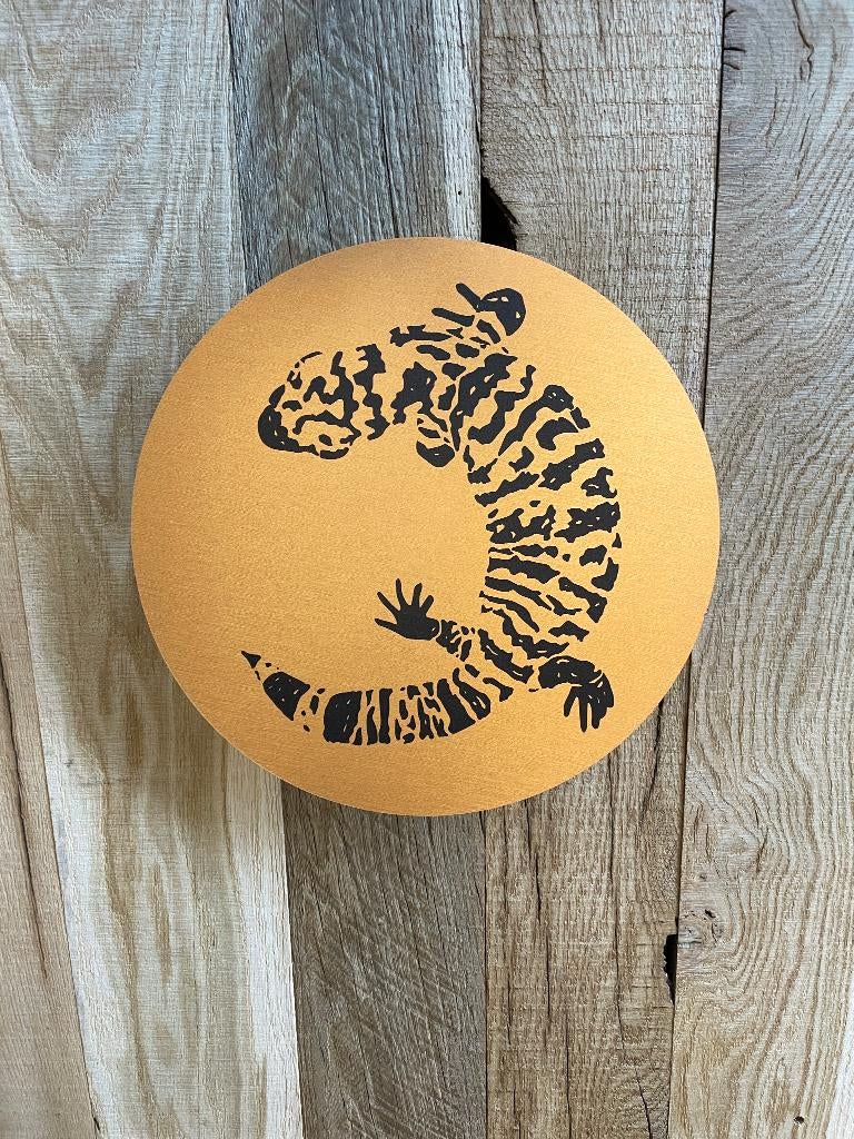 Bord Gila Monster rond glanzend aluminium logo, 30x30 cm, Ophalen of Verzenden, Nieuw, Reclamebord