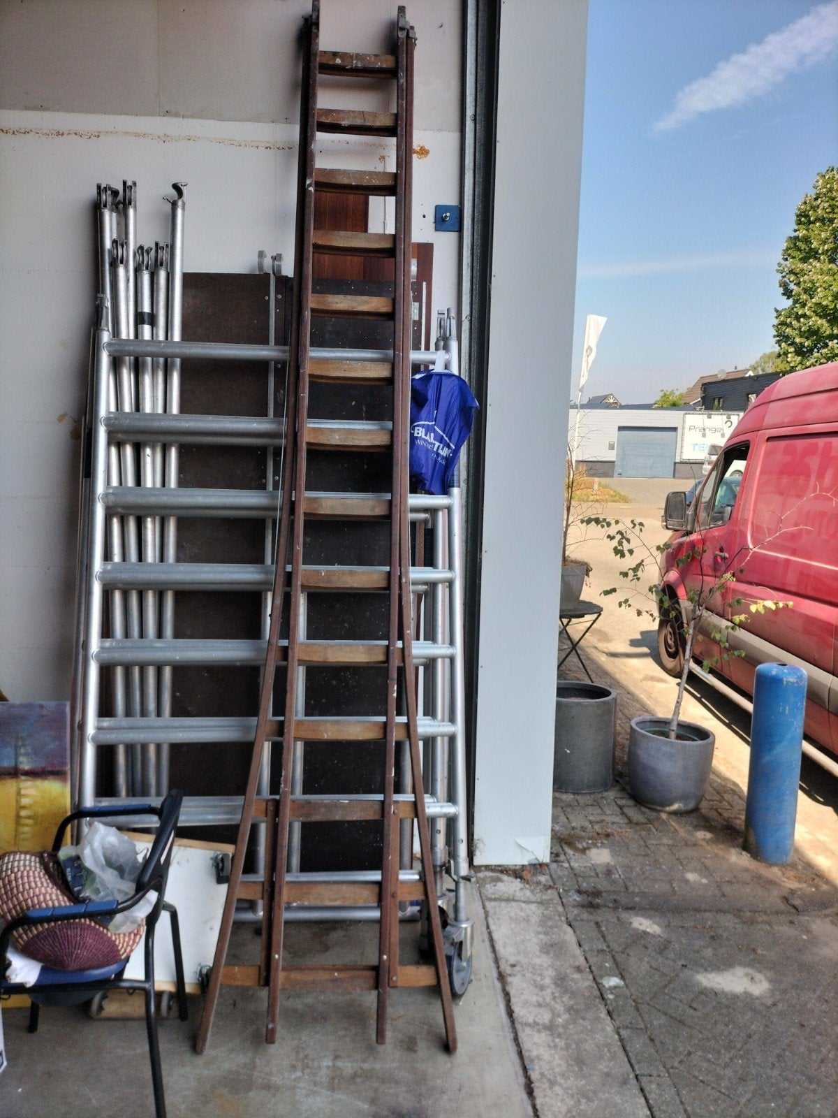 Hardhouten lange ladder, Ophalen, Gebruikt, 4 meter of meer