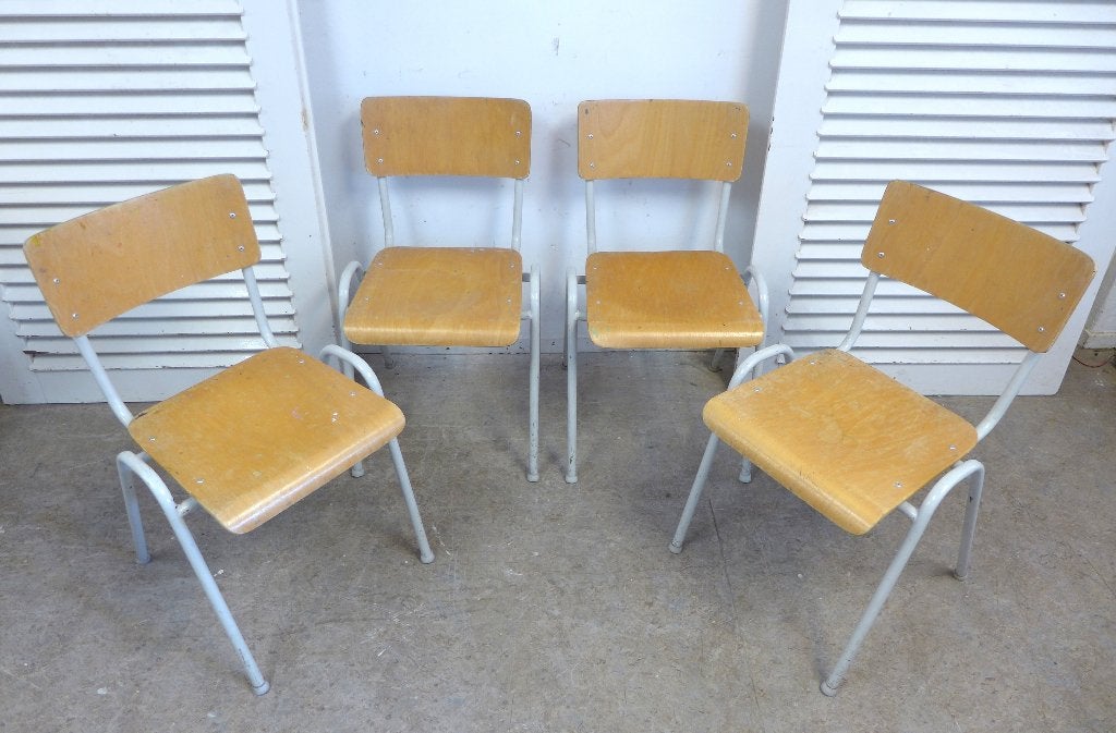 Mooi set van 4  vintage school stoelen, Ophalen, Gebruikt, Onbekend, Onbekend