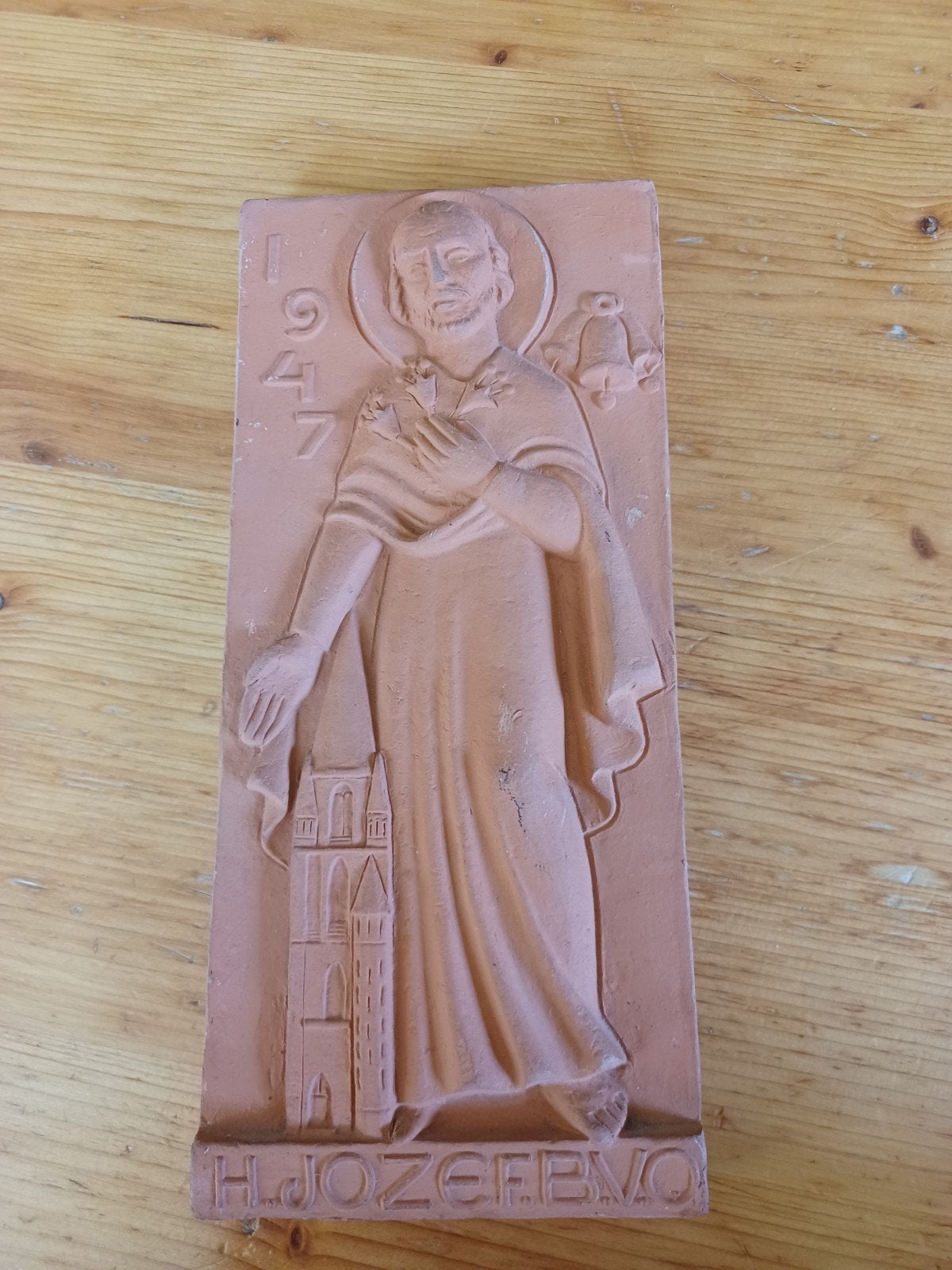 Antiek Terracotta Reliëf Russel tiglia  H. Jozef 1947, Ophalen of Verzenden