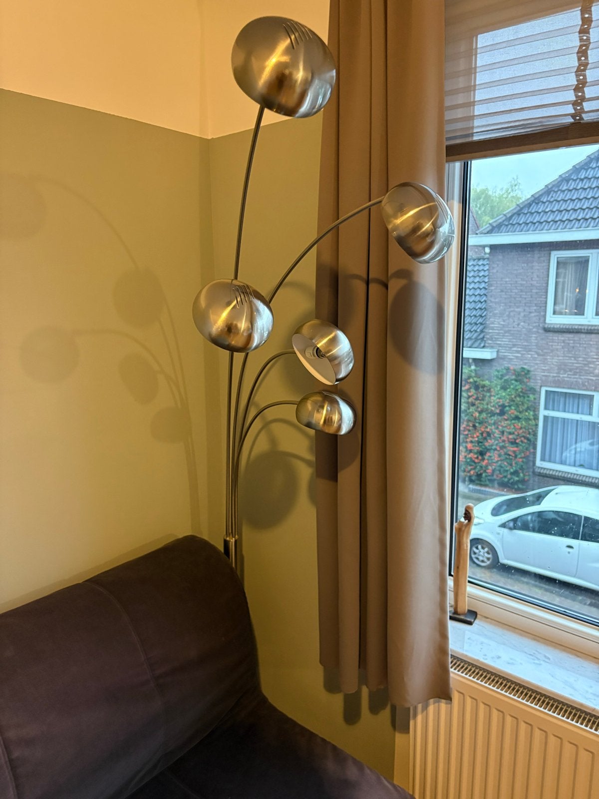 Moderne booglamp met 5 koppen - Chroom/Metaal, Huis en Inrichting, Gebruikt, 200 cm of meer, Overige fittingen, Ophalen of Verzenden