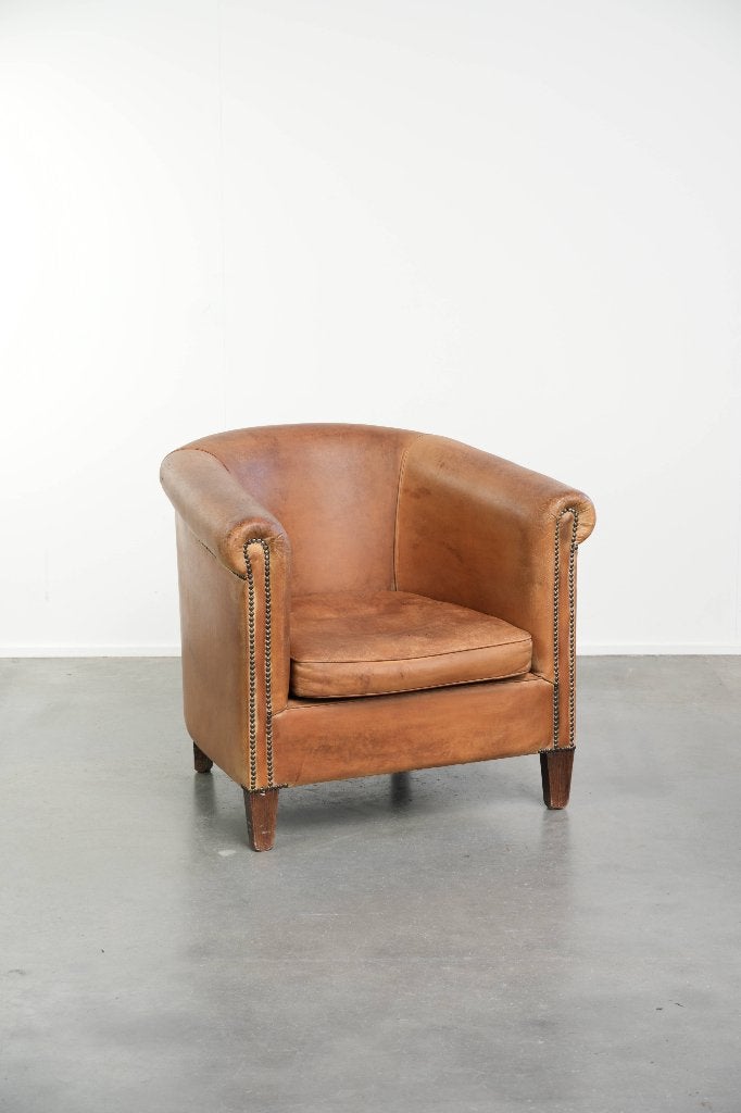 Heerlijke vintage schapenleren clubfauteuil, Ophalen, Club fauteuil, Gebruikt, /