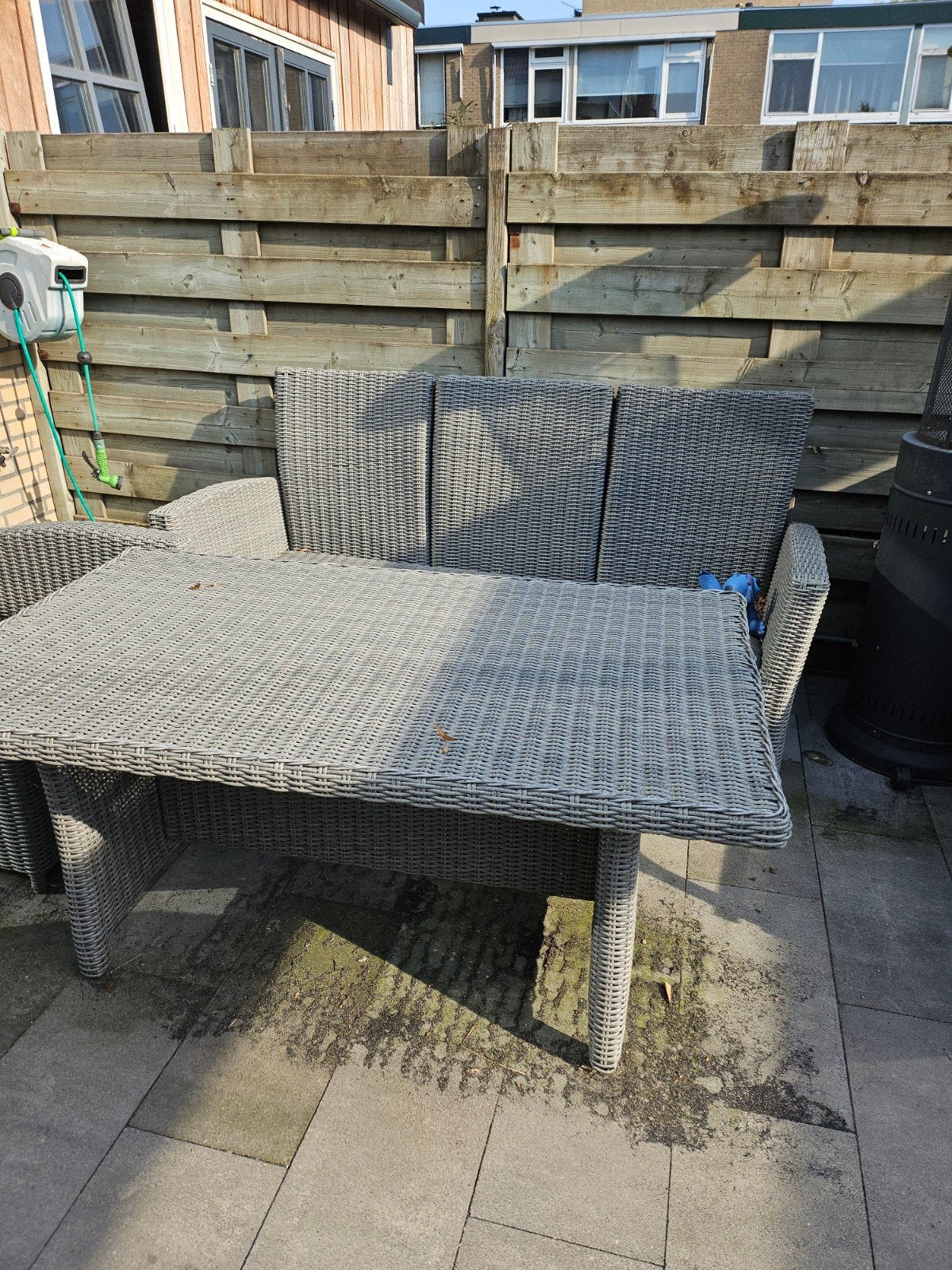 Mondial Living Tuinset Wicker Grijs met Donkergrijze Kussens, 5 zitplaatsen, Gebruikt, Bank, Ophalen of Verzenden