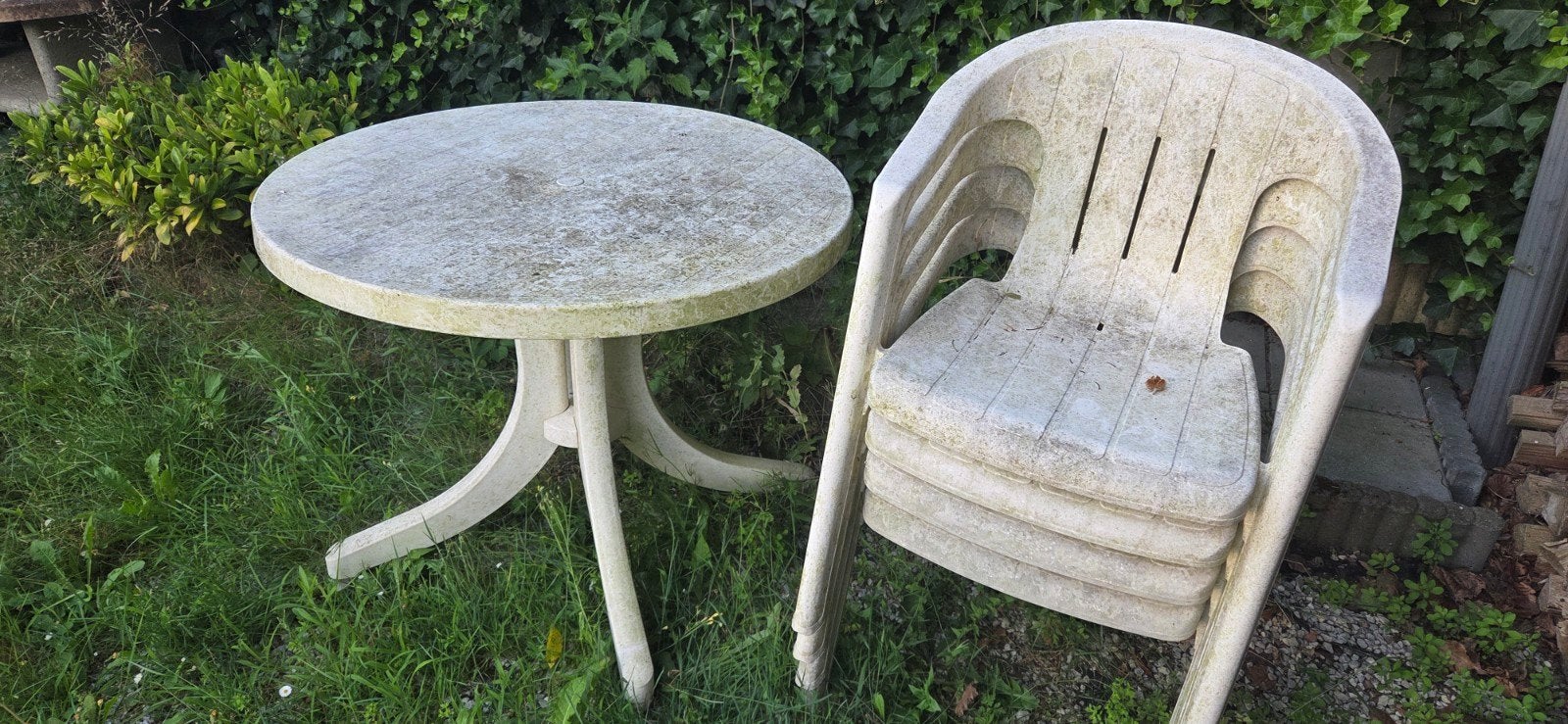 Tuinset tuinstoelen tuintafel, Ophalen, Gebruikt, Kunststof