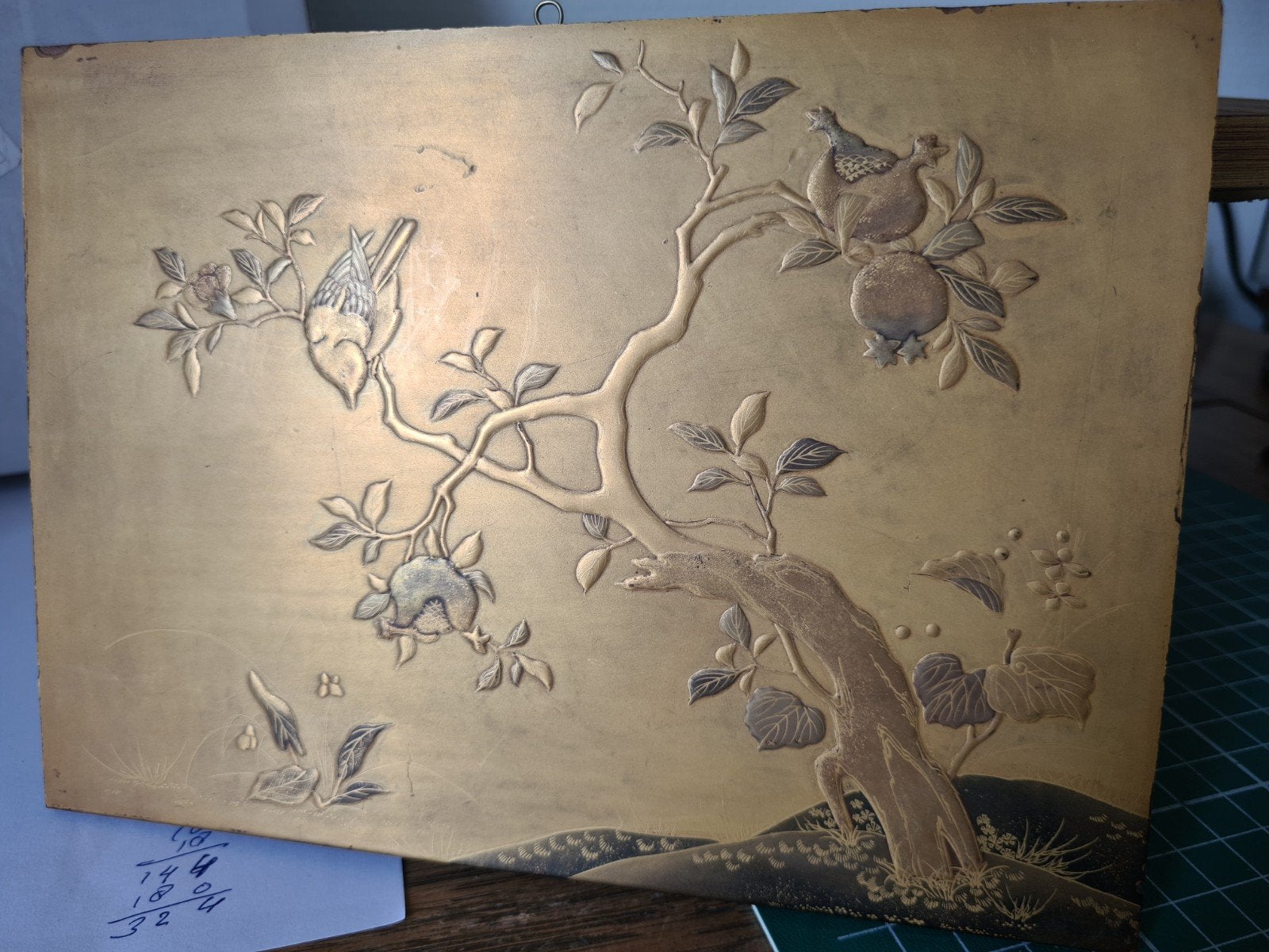 Antiek Japans houten goudlak Paneel met Vogels en Bloemen, Ophalen of Verzenden