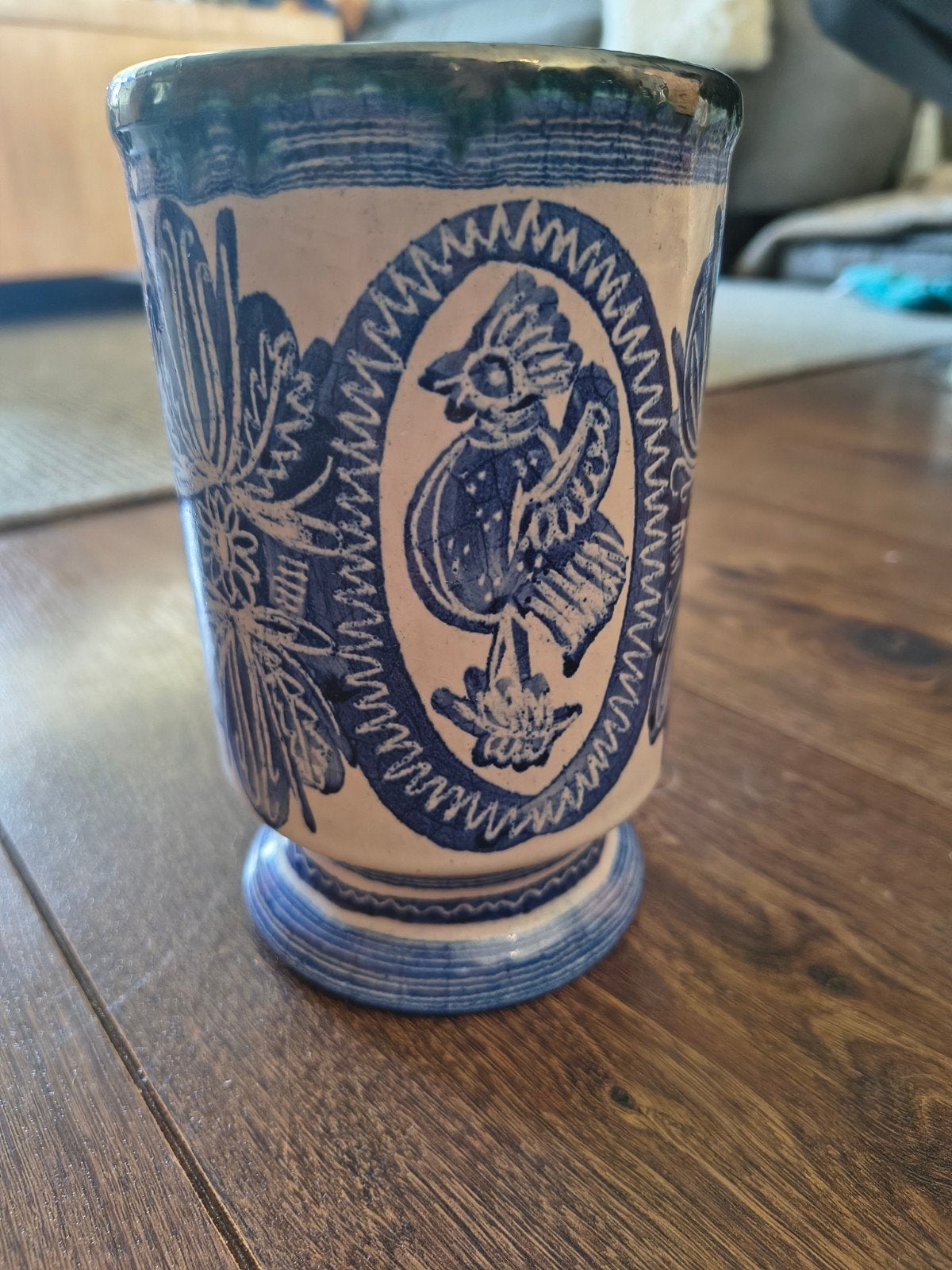 Vintage kunst vaas/beker van Jo Louw, Ophalen of Verzenden