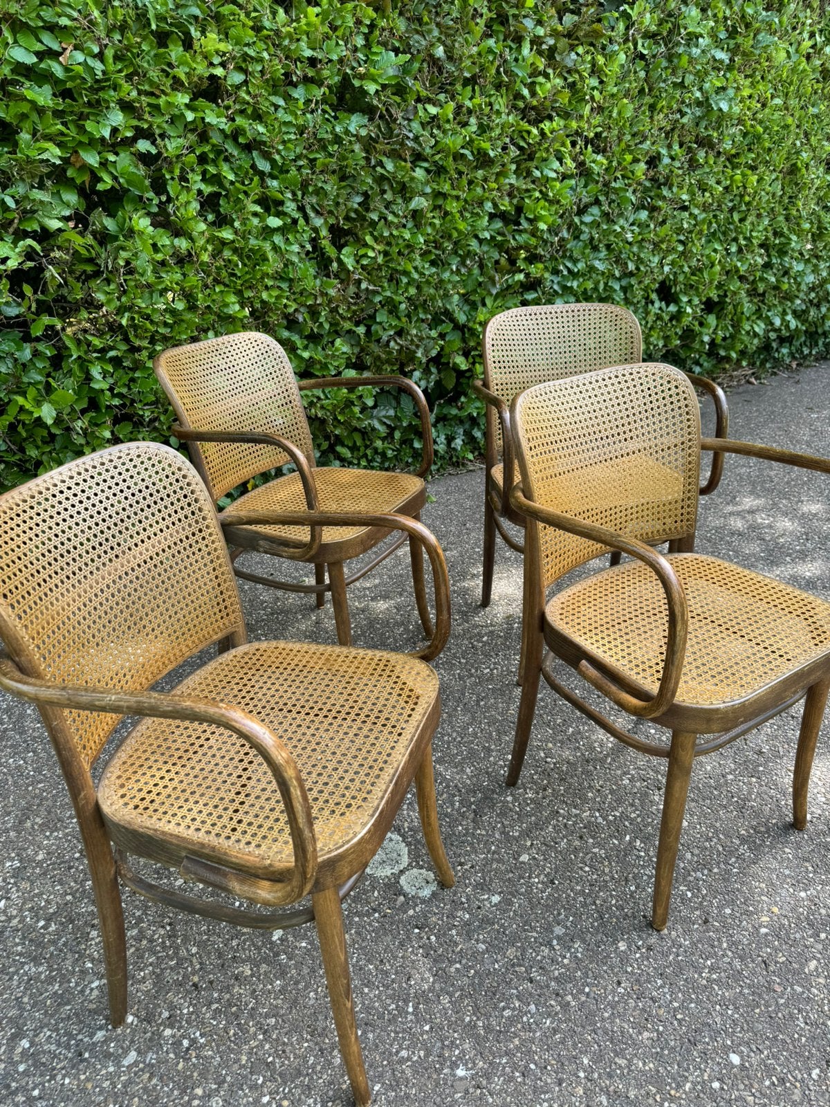 4 eetkamerstoelen vintage webbing thonet SETPRIJS, Ophalen, Kunststof, Gebruikt, Overige kleuren