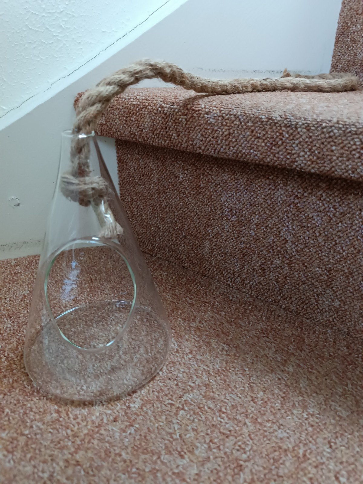 Vaas glas aan jute touw, Ophalen of Verzenden