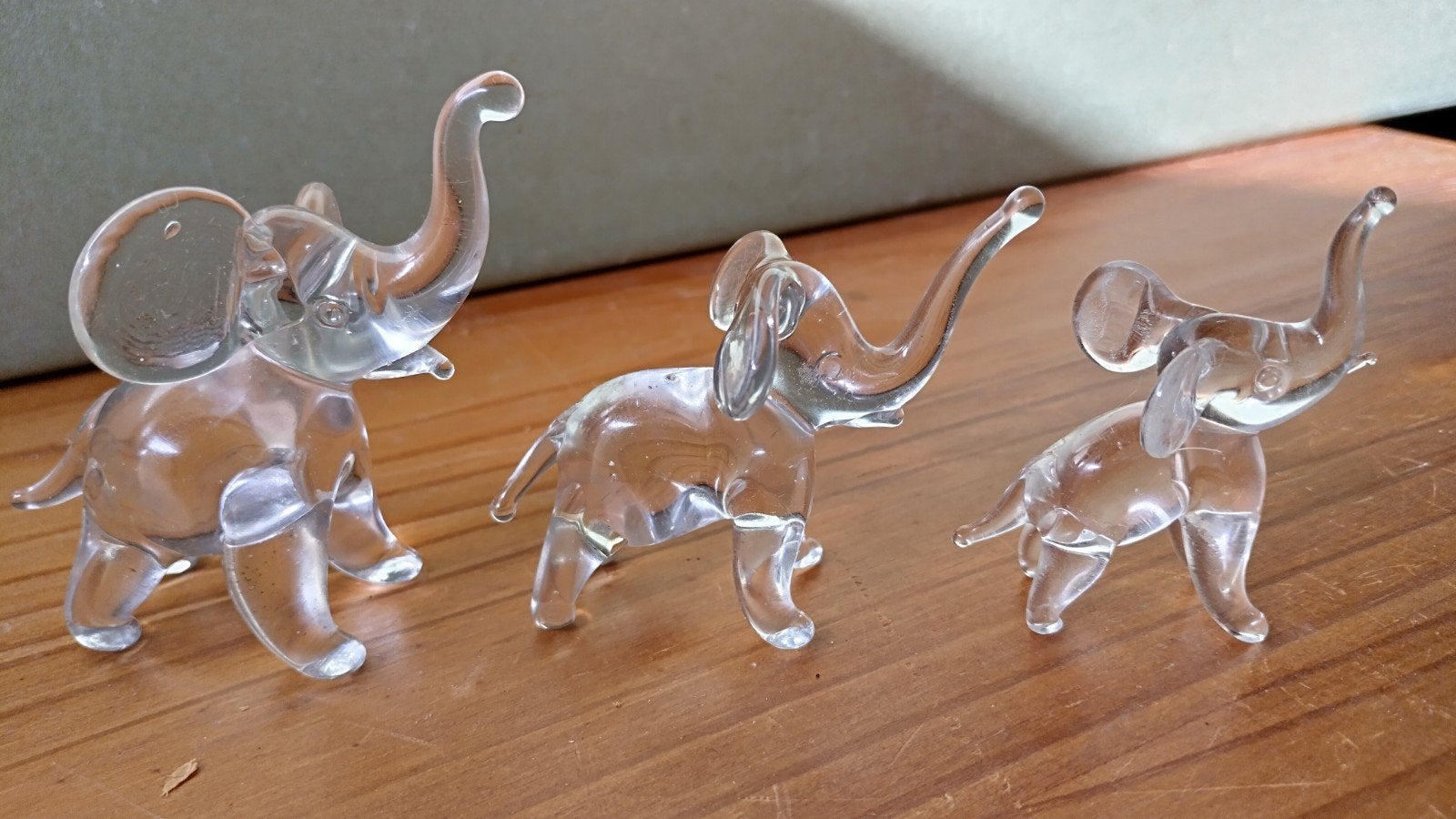 Set van 3 glazen olifantjes - decoratie, Ophalen, Gebruikt, Wit, Glas