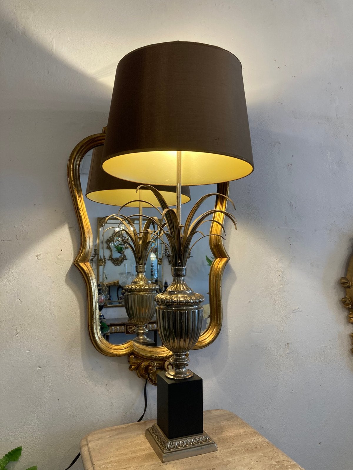 Staande brons verzilverde tafellamp ananas model 72 cm hoog, Ophalen