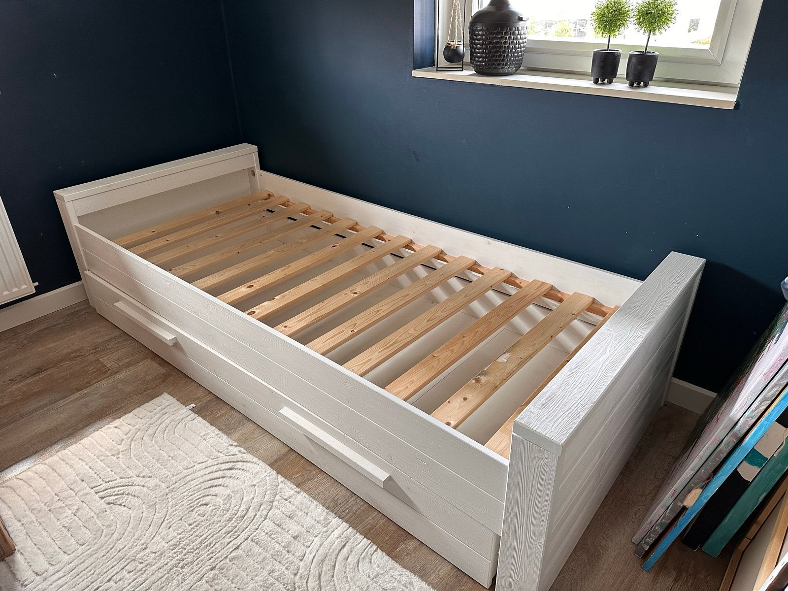 WOOOD bed Robin met lade, Ophalen, 90 cm, Eenpersoons, Wit