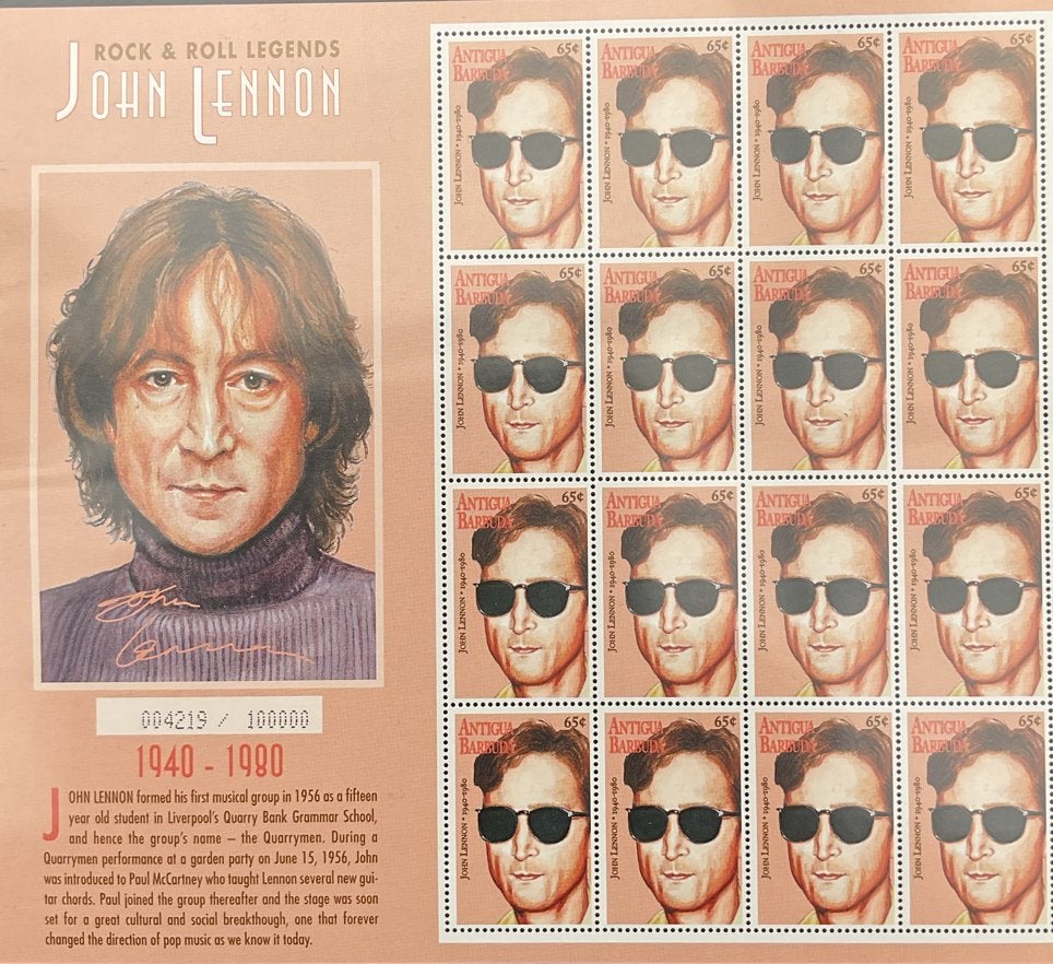 John Lennon Postzegelvel - Rock & Roll Legends, Postzegels en Munten, Verzenden, Na 1940, Postfris