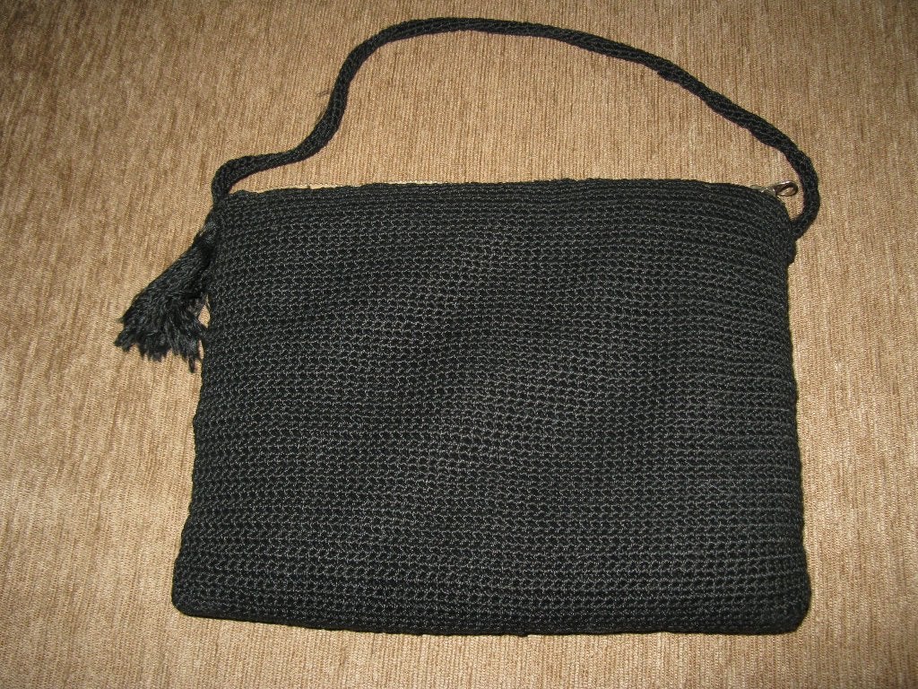 Oud gehaakt tasje, zwart met rits., Ophalen of Verzenden