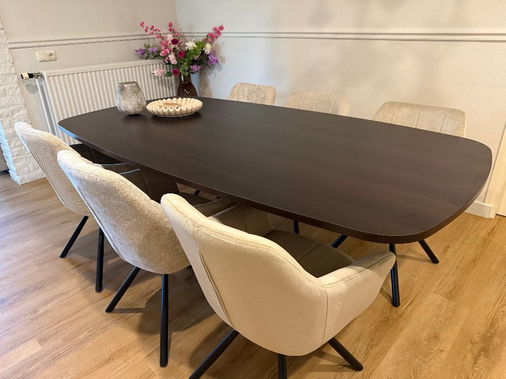 Nieuwe eettafel Deens ovaal met 6 nieuwe eetkamer stoelen, Ophalen, Nieuw, 4 tot 6 stoelen