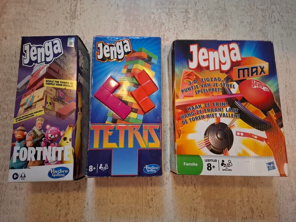 3 x JENGA spel FORTNITE TETRIS en MAX, Vijf spelers of meer, Ophalen of Verzenden, Zo goed als nieuw