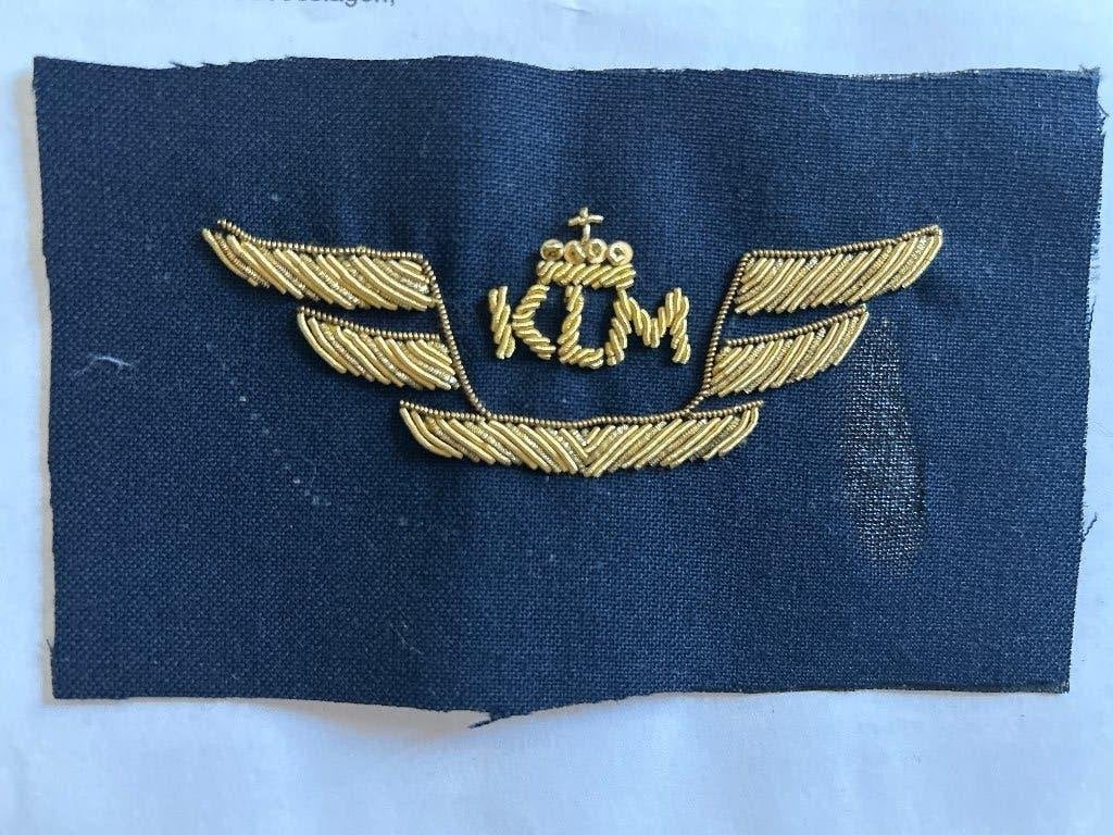 Vintage KLM Piloten Petembleem – Handgeborduurd Gouddraad, Verzenden, Gebruikt, Overige typen