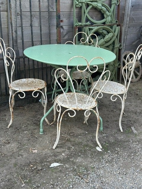 antieke tuinset frans tuintafel stoelen brocante oude, Ophalen of Verzenden, Gebruikt, Rechthoekig, Hout