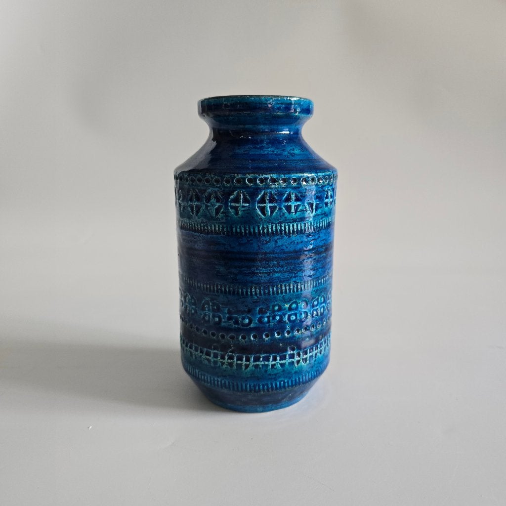 Prachtige vintage Bitossi vaas. Decor "Rimini Blue" 18 cm, Ophalen of Verzenden