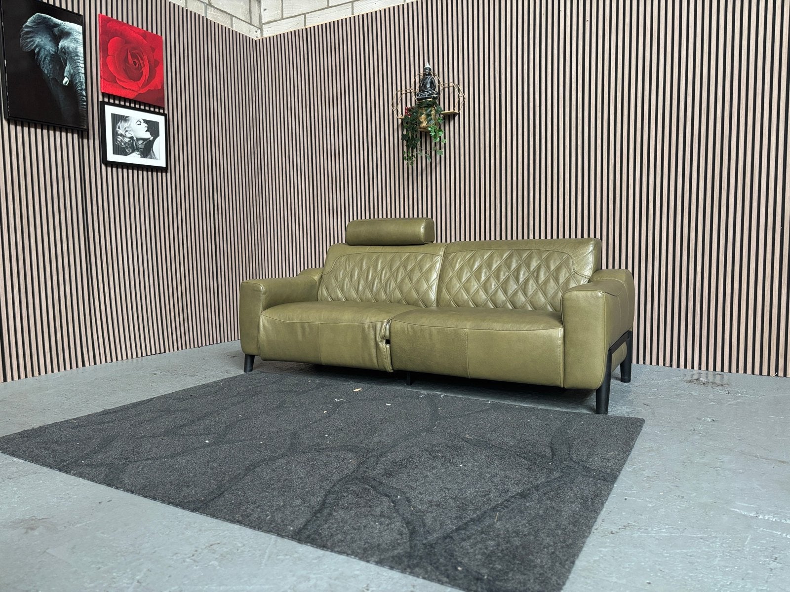 GRATIS LEVERING Relaxbank Leer Groen 215x90 GEREINIGD, Huis en Inrichting, Tweepersoons, Ophalen of Verzenden, Zo goed als nieuw
