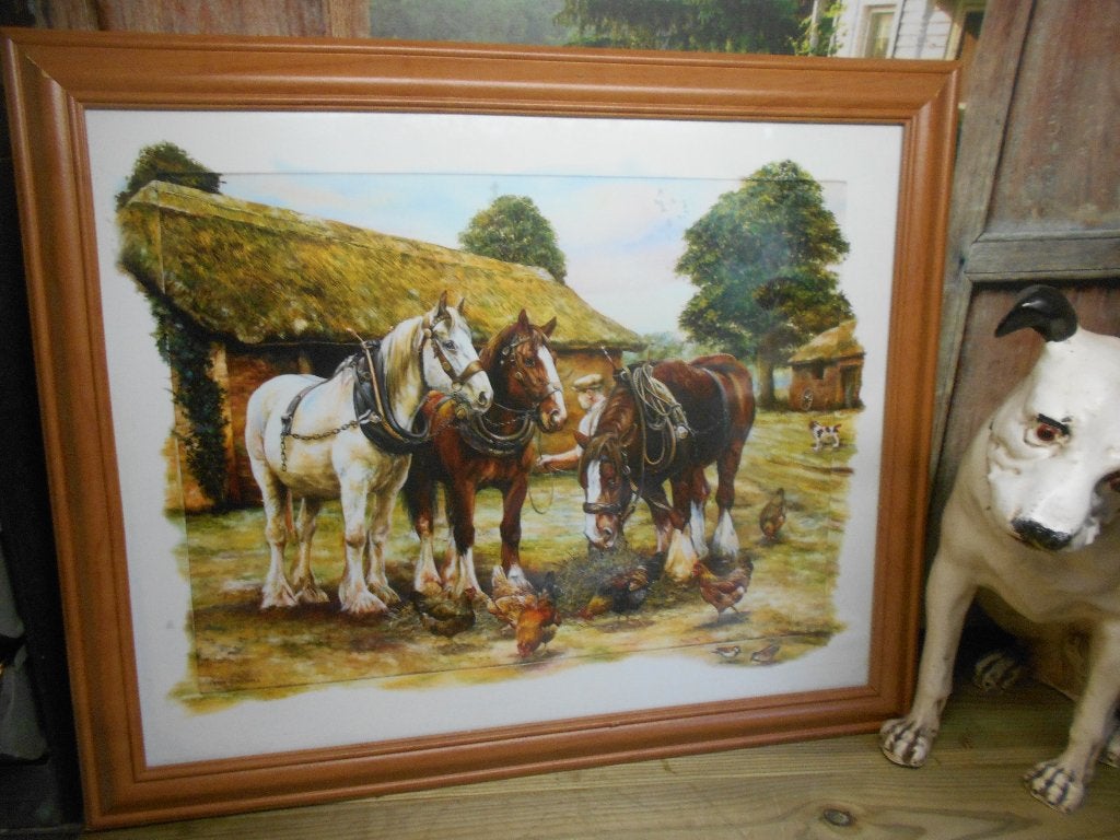 trekpaarden paard in lijst 56 cm breed hoog 47 cm, Verzamelen, Foto's en Prenten, Gebruikt, 1980 tot heden, Foto, Ophalen of Verzenden