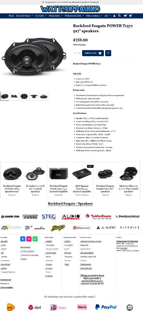 Rockford Fosgate POWER T1572 5x7" speakers, Auto diversen, Autospeakers, Audio Design, Nieuw, Am Breilingsweg 3, 76709 Kronau, Duitsland