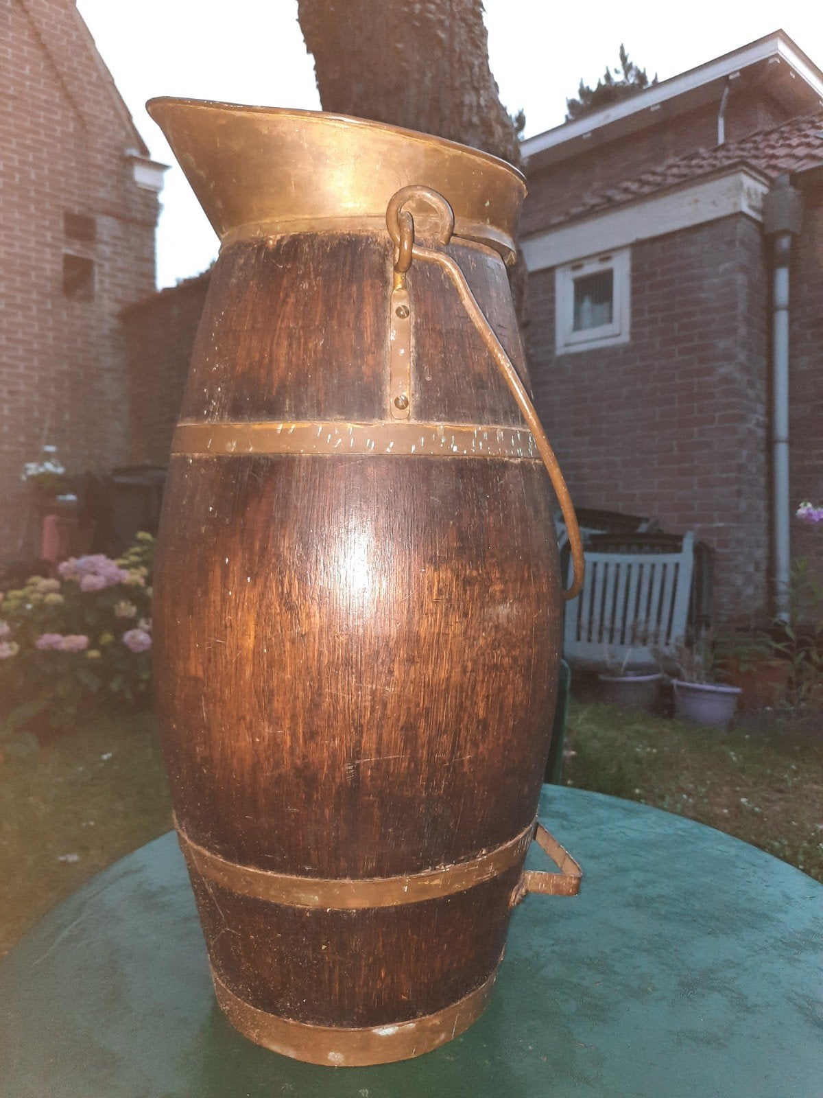 Antieke paraplubak met koper   (houten ton), Antiek en Kunst, Ophalen of Verzenden