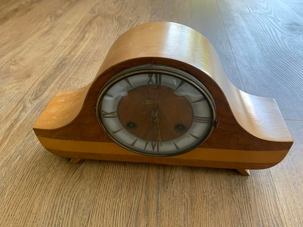 Vintage Hermle Schouwklok - Houten Mantelklok, Antiek en Kunst, Ophalen