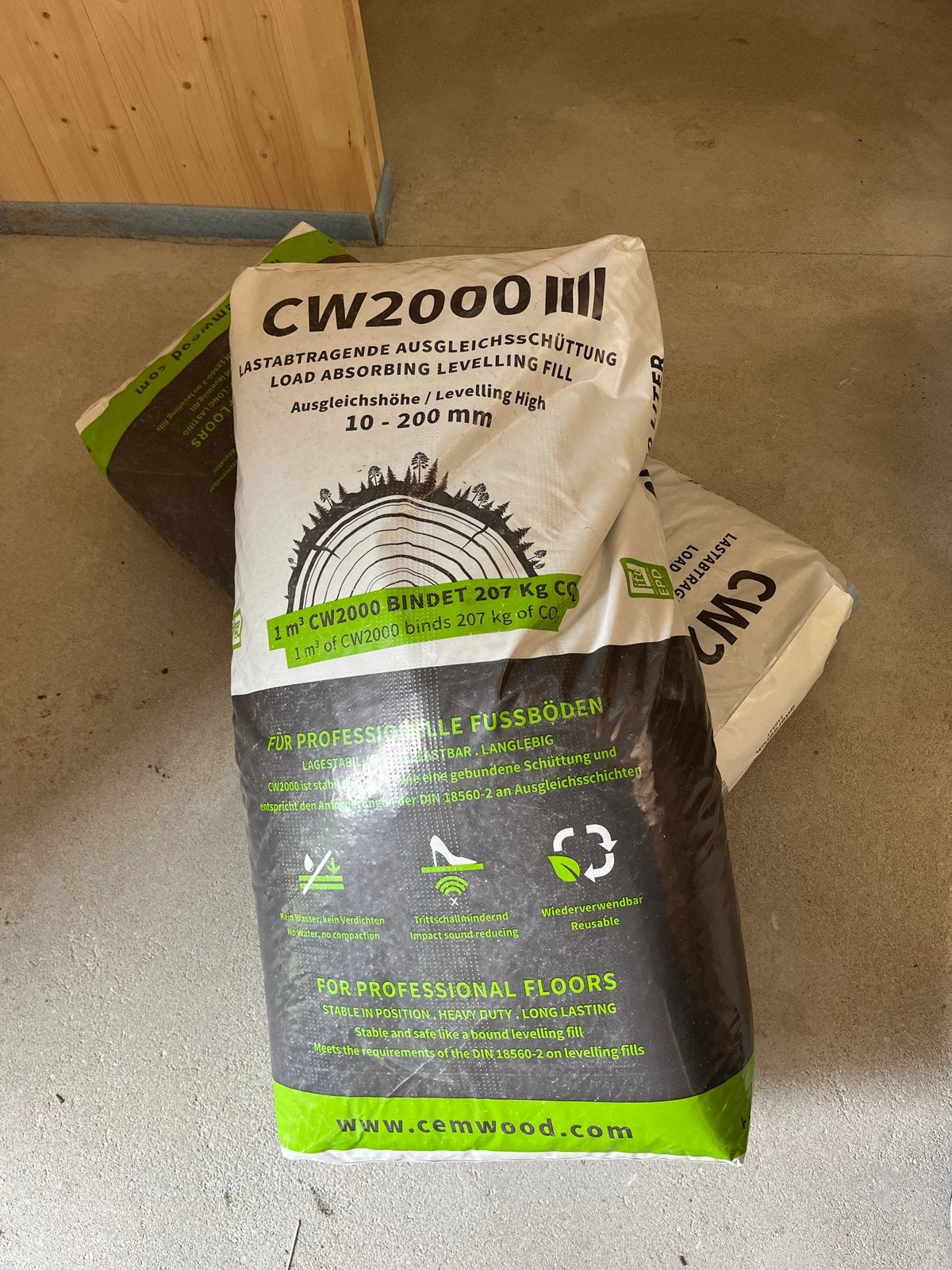 2x Cemwood CW 2000 Grove Bio-Based Egalisatiekorrels 50L, Overige materialen, Overige typen, Nieuw, Minder dan 50 cm