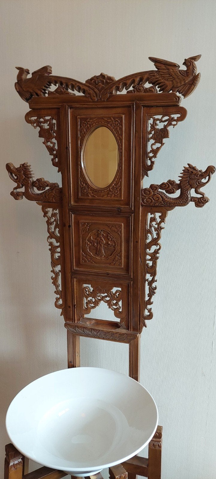Oosterse wastafel met spiegel en houtsnijwerk, Ophalen, 50 tot 100 cm, Minder dan 100 cm