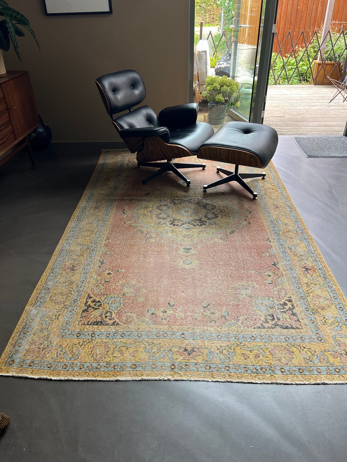 Rozenkelim —Uniek wollen vloerkleed oranje/geel 269x170cm, Ophalen, 150 tot 200 cm, 200 cm of meer, Vintage Turks vloerkleed