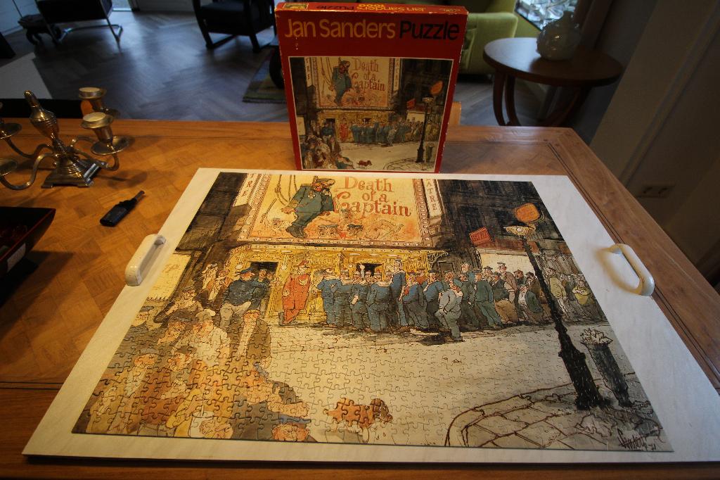 Heel grappige puzzel 1000 stukjes 100% compleet Jan Sanders, Ophalen of Verzenden, 500 t/m 1500 stukjes, Zo goed als nieuw, Legpuzzel