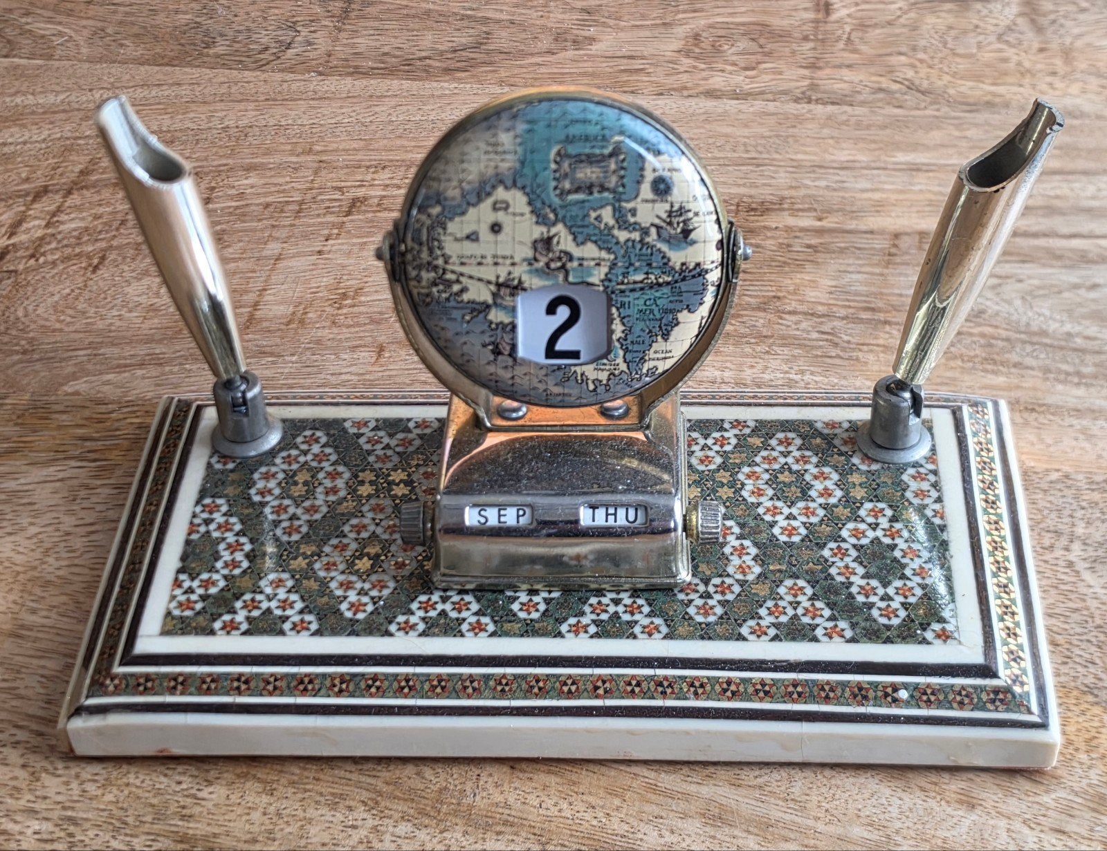 Vintage Khatam Bureau Set - Kalender + Globe + 2x Penhouder, Ophalen of Verzenden