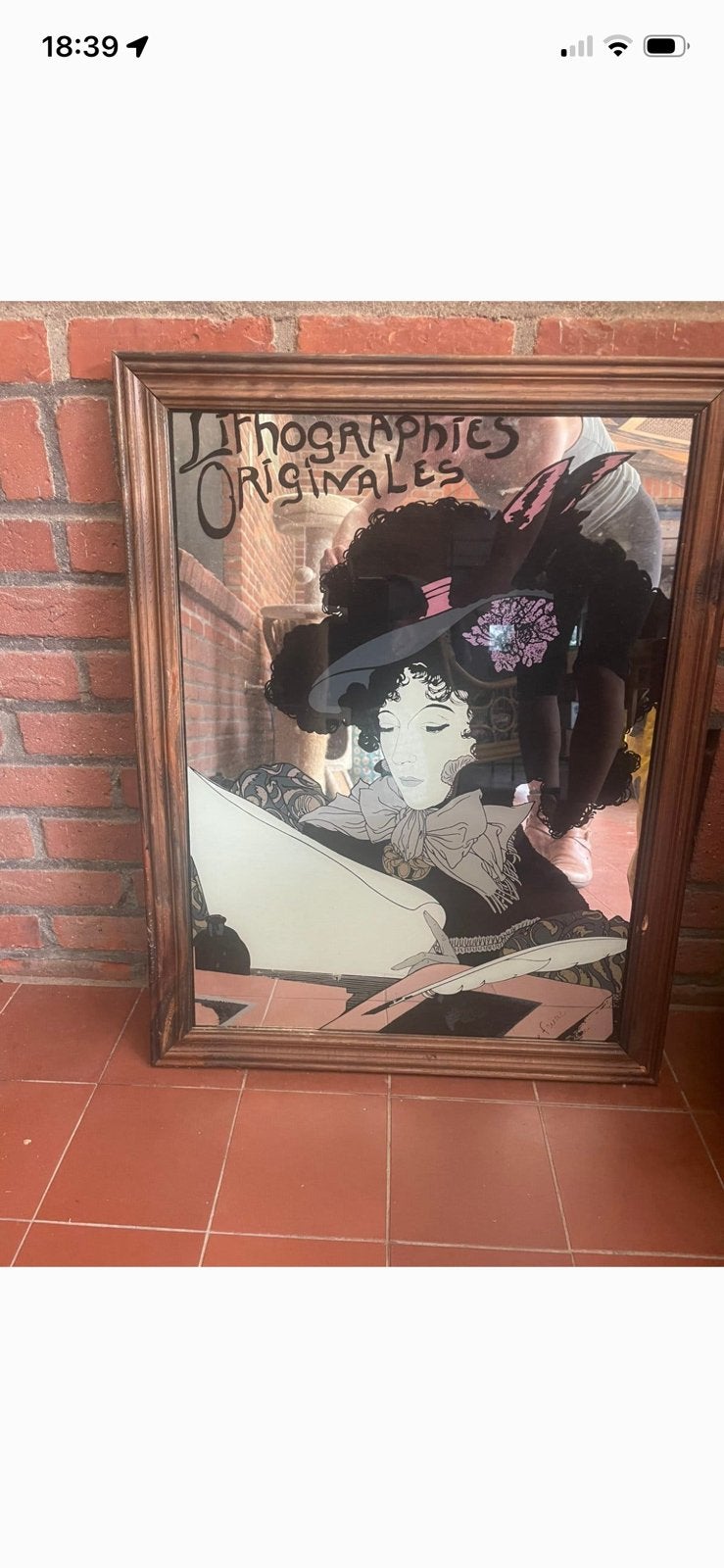Vintage art-nouveau spiegel, Ophalen, Rechthoekig, 50 tot 100 cm, Minder dan 100 cm