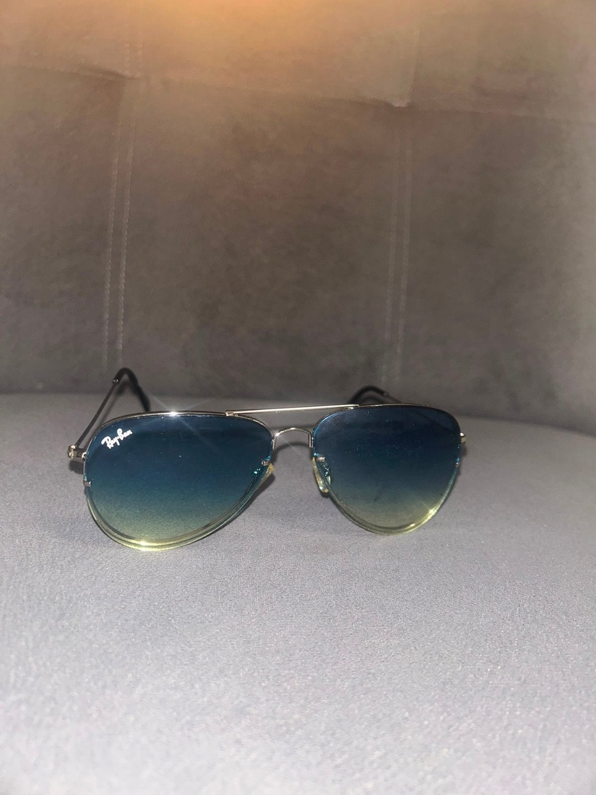 Ray-Ban Aviator Zonnebril - Blauw/Geel Verloop, Ophalen, Gebruikt, Zonnebril, Blauw