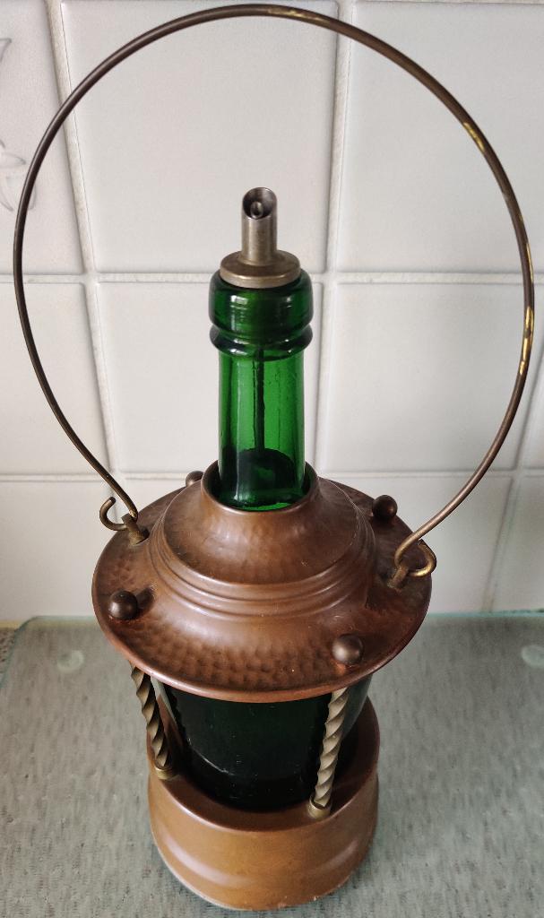 Vintage muziekdoos fleshouder - koper en glas, Antiek en Kunst, Ophalen, Koper