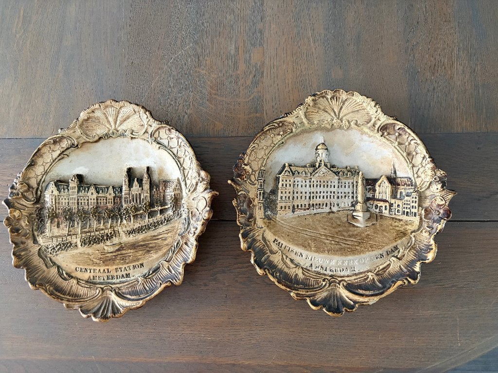 2 antieke WANDBORDEN AMSTERDAM (plateel) - WD014, Antiek en Kunst, Antiek | Keramiek en Aardewerk, Ophalen of Verzenden