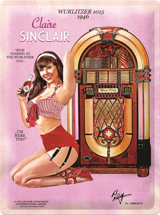 Jukebox Wurlitzer 1015 Claire relief reclamebord van metaal, Reclamebord, Info@deconoord.nl, Deco Noord, Nieuw