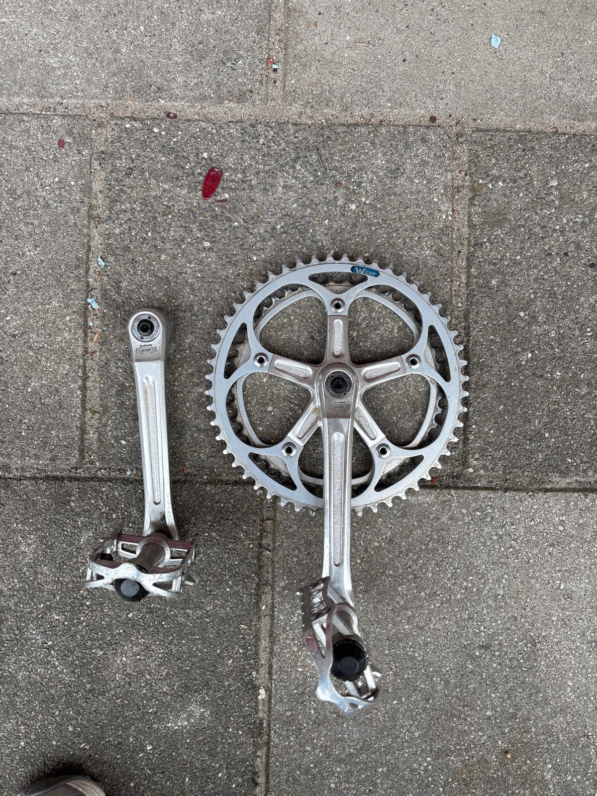 Shimano 600 Arabesque crankstel met pedalen, Crankstel of Pedalen, Gebruikt, Ophalen of Verzenden, Aluminium