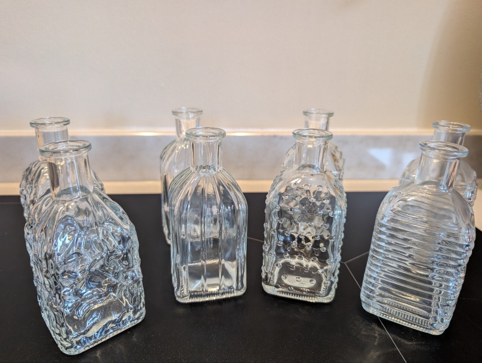 Set van 8 decoratieve glazen flesjes, Ophalen of Verzenden