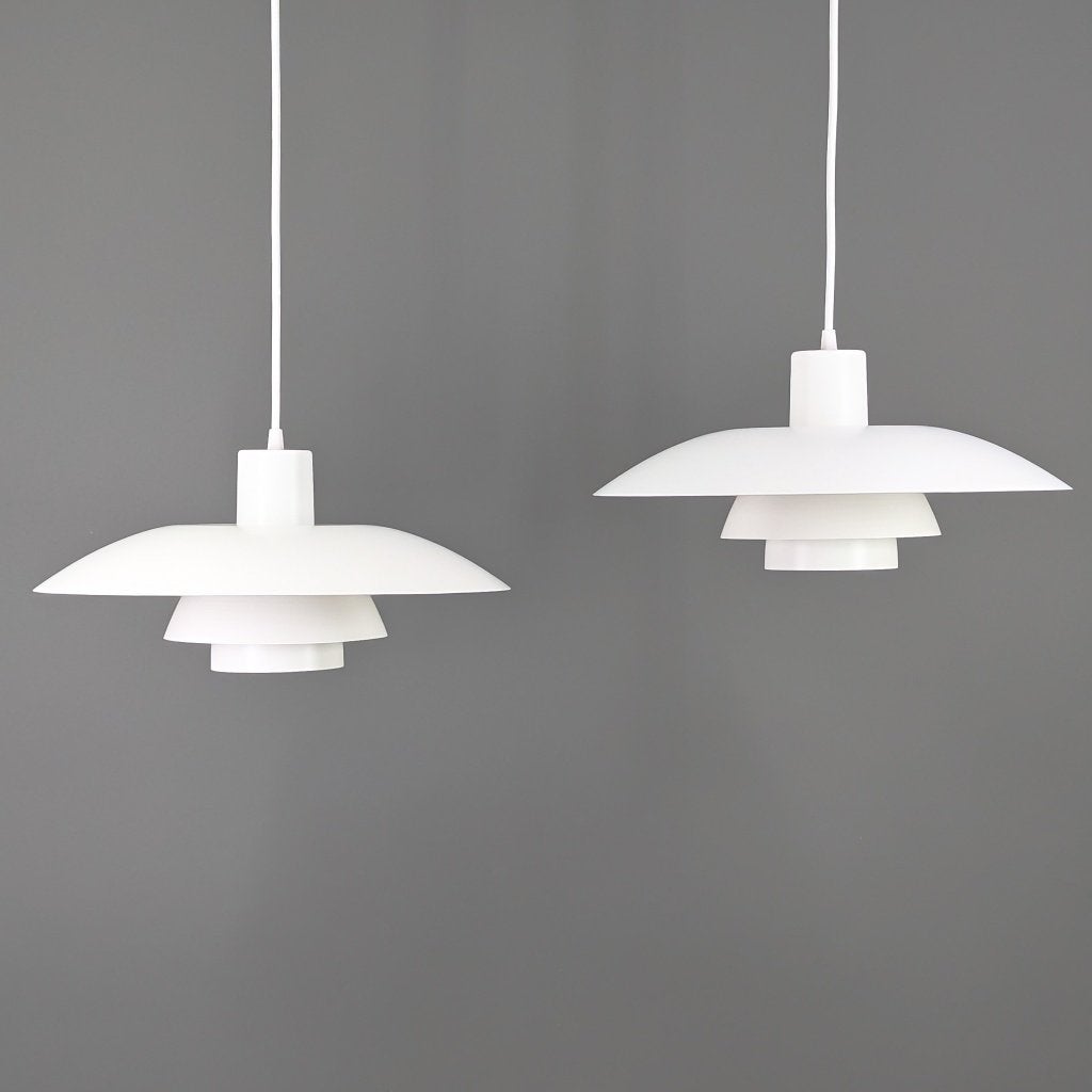Set Louis Poulsen PH 4/3 hanglampen – wit – Ø40 cm, Zo goed als nieuw, Deens design, Metaal, E27 (groot)