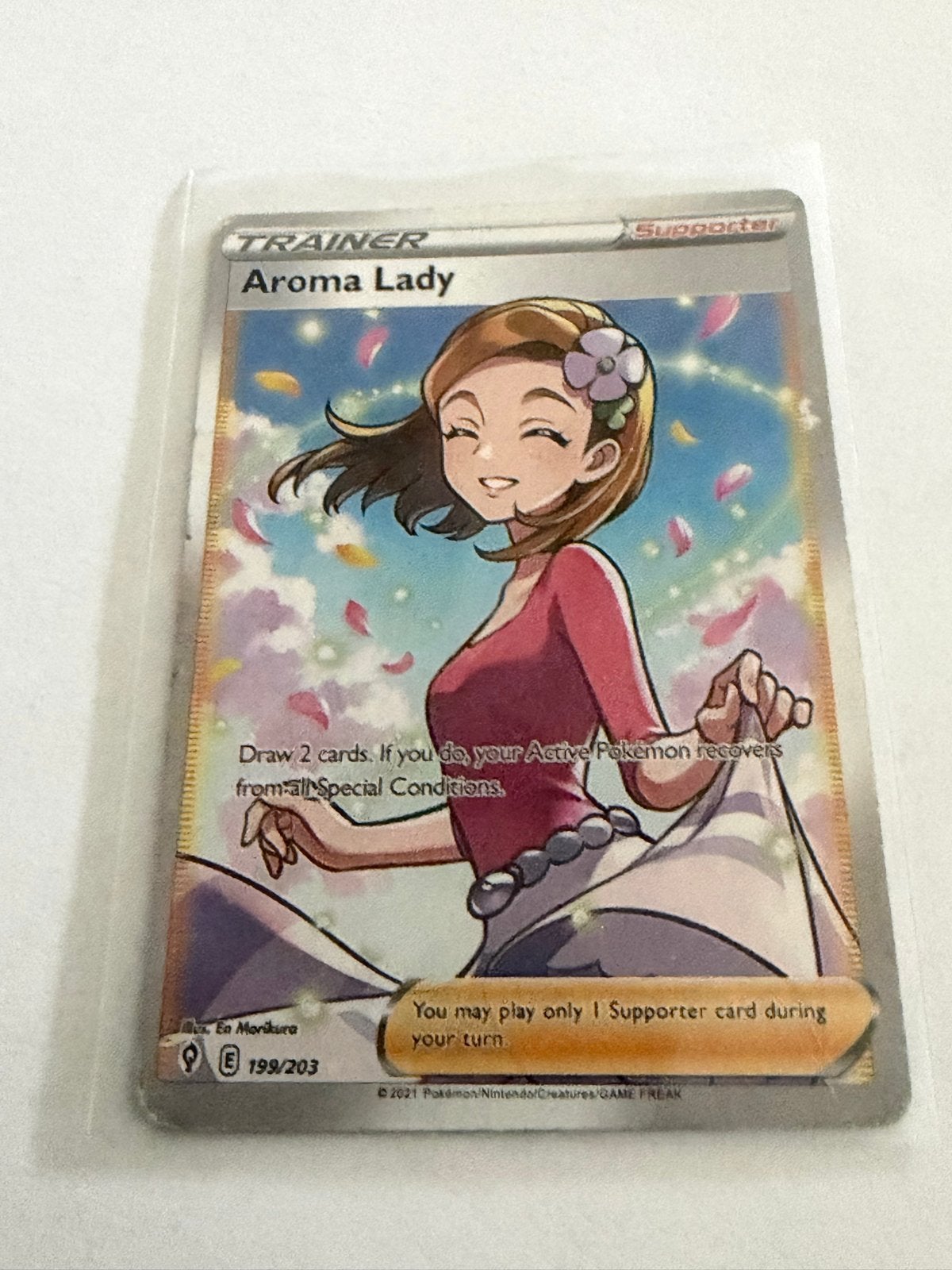 Pokémon TCG Aroma Lady Full Art Trainer Kaart (199/203), Ophalen of Verzenden, Gebruikt, Losse kaart