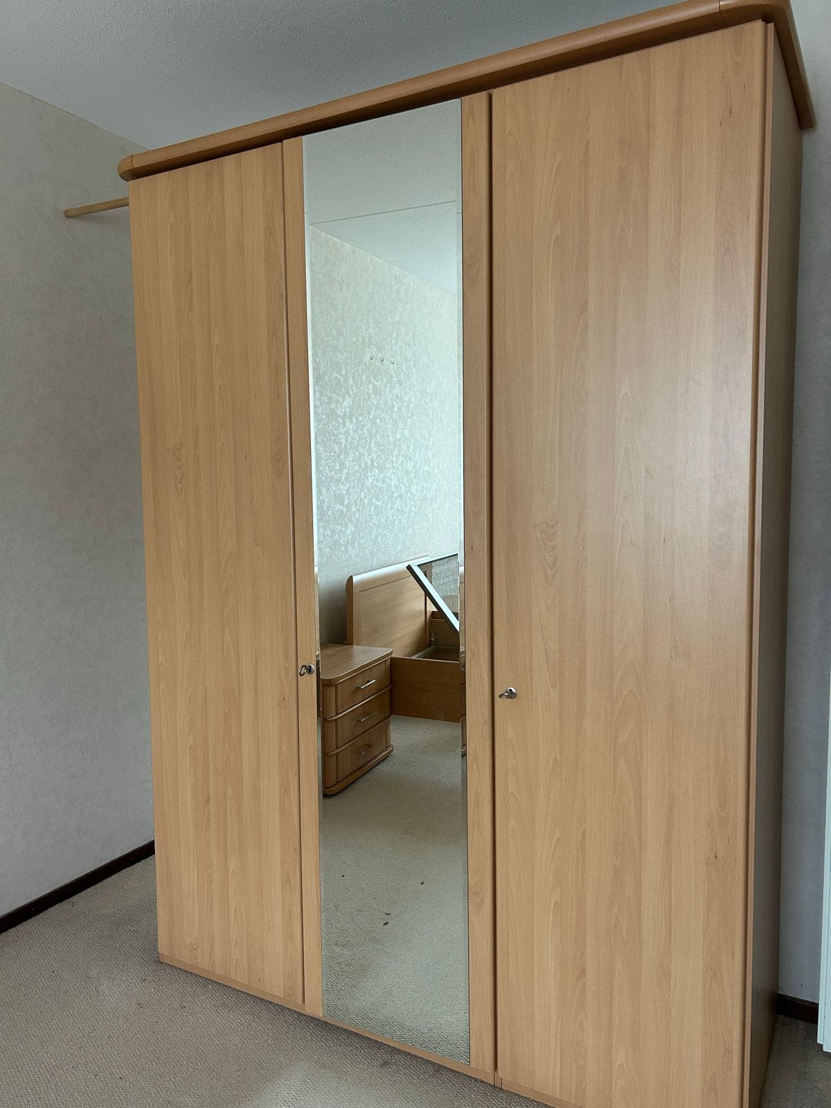 Complete Slaapkamer Set: Bed, Kledingkast, Nachtkastjes, Ophalen, 90 cm, Eenpersoons, Beige